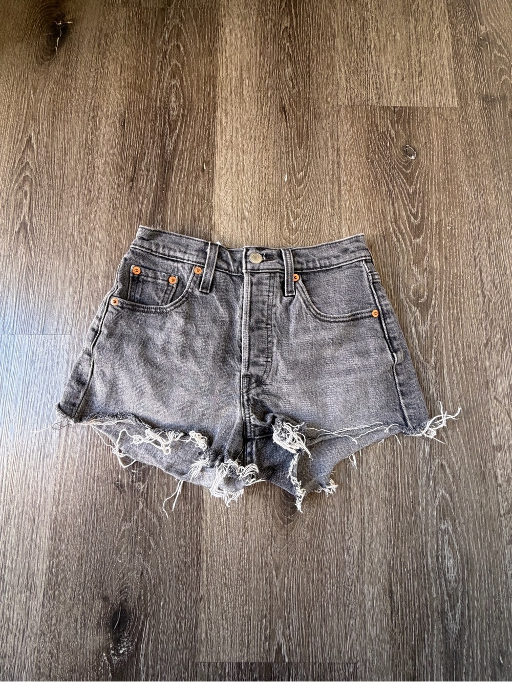 Levi's Black Wash Distressed Denim Shorts